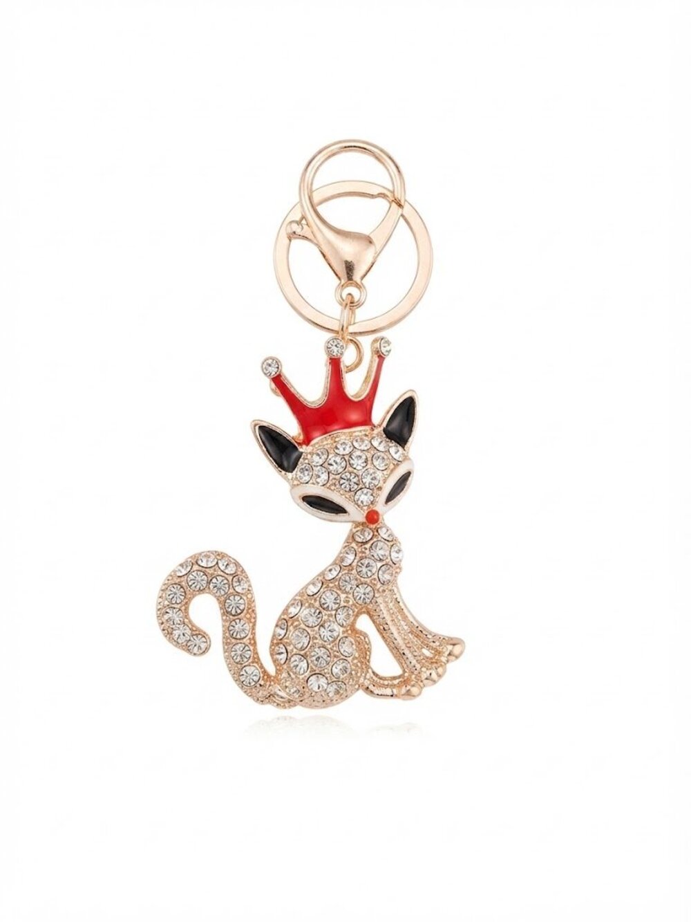Crystal Rhinestone Fox Queen Bag Charm Keychain